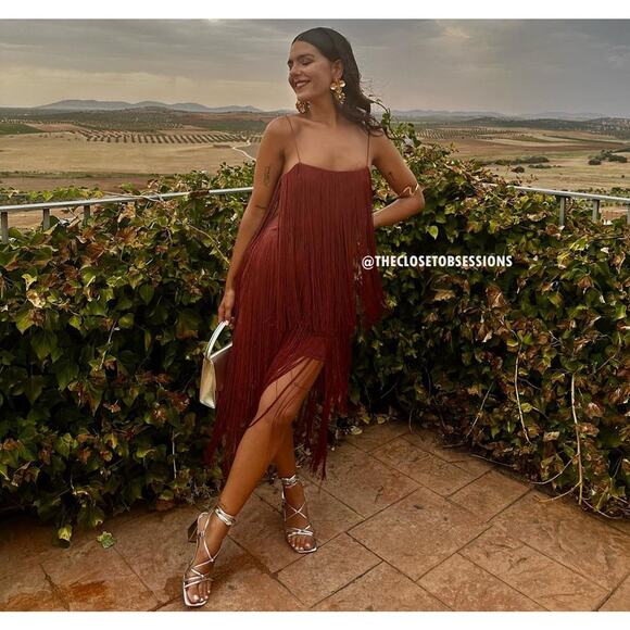 ZARA Fringe Midi Dress with Spaghetti Straps NWT 🤎 - Picture 12 of 16